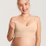 Women's Ribbed V Neck Nursing Bralette Beige