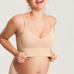 Women's Ribbed V Neck Nursing Bralette Beige