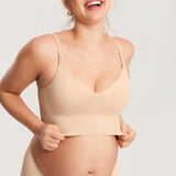 Women's Ribbed V Neck Nursing Bralette Beige