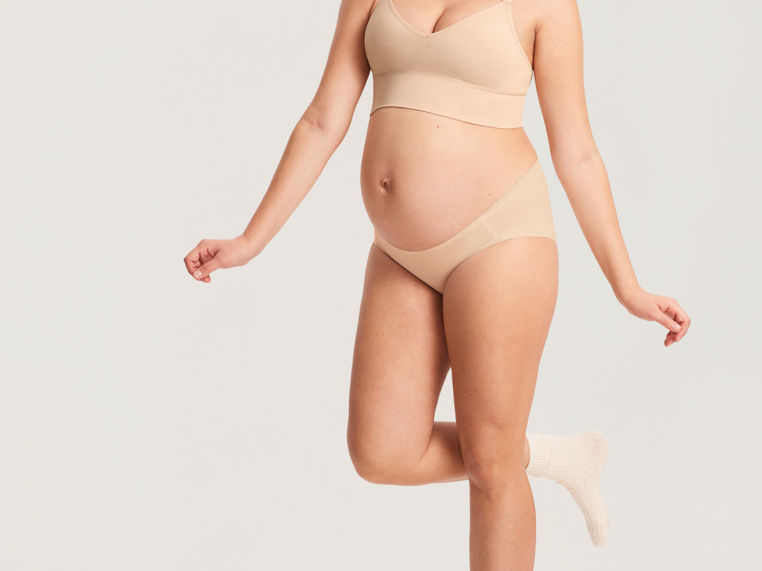 Women's Ribbed V Neck Nursing Bralette Beige