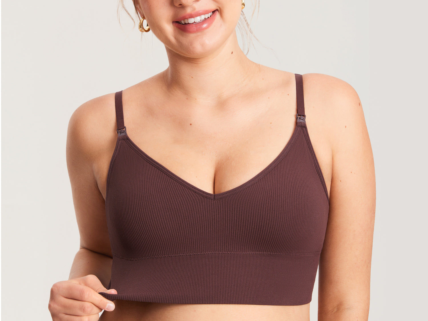 Women's Ribbed V Neck Nursing Bralette Hazelnut