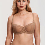 Women's Sexy Mesh Lace Balconette Bra Gravel Beige