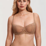 Women's Sexy Mesh Lace Balconette Bra Gravel Beige
