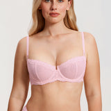 Women's Sexy Mesh Lace Balconette Bra Sweet Pink