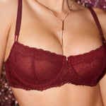 Women's Sexy Mesh Lace Balconette Bra Dark Red