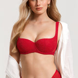 Women's Floral Lightly Lined Balconette Bra Lipstick Red
