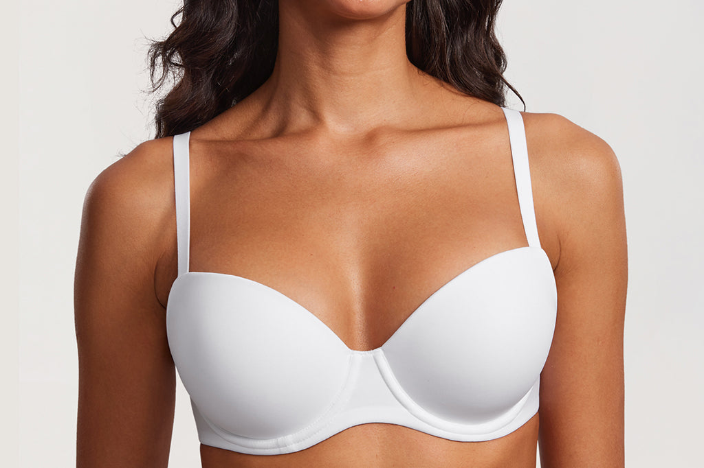 DOBREVA Women's Lightly Padded Balconette Bra Tshirt Underwire Demi White