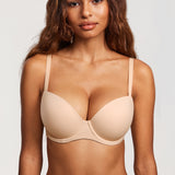 DOBREVA Women's Lightly Padded Balconette Bra Tshirt Underwire Demi Beige