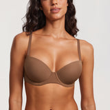 DOBREVA Women's Lightly Padded Balconette Bra Tshirt Underwire Demi Sandalwood Brown-2