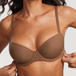 DOBREVA Women's Lightly Padded Balconette Bra Tshirt Underwire Demi Sandalwood Brown-2