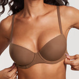 DOBREVA Women's Lightly Padded Balconette Bra Tshirt Underwire Demi Sandalwood Brown-2