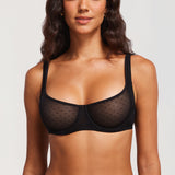 Women's Sexy Mesh Underwire Balconette Bra Black