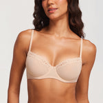 Women's Lacy Mesh Balconette Bra Beige
