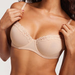 Women's Lacy Mesh Balconette Bra Beige