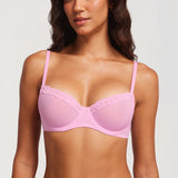 Women's Lacy Mesh Balconette Bra Barbie Powder