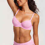 Women's Lacy Mesh Balconette Bra Barbie Powder