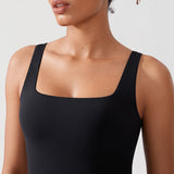 CRZ YOGA Women's Square Neck Longline Sports Bra Black