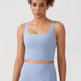 CRZ YOGA Women's Square Neck Longline Sports Bra Cambric Blue