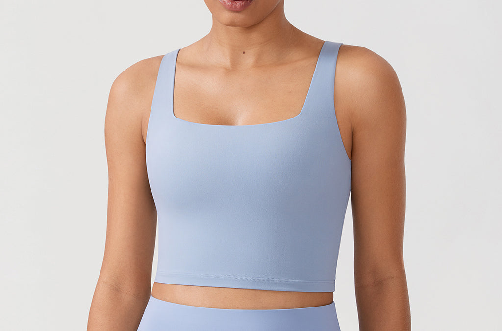 CRZ YOGA Women's Square Neck Longline Sports Bra Cambric Blue
