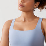 CRZ YOGA Women's Square Neck Longline Sports Bra Cambric Blue