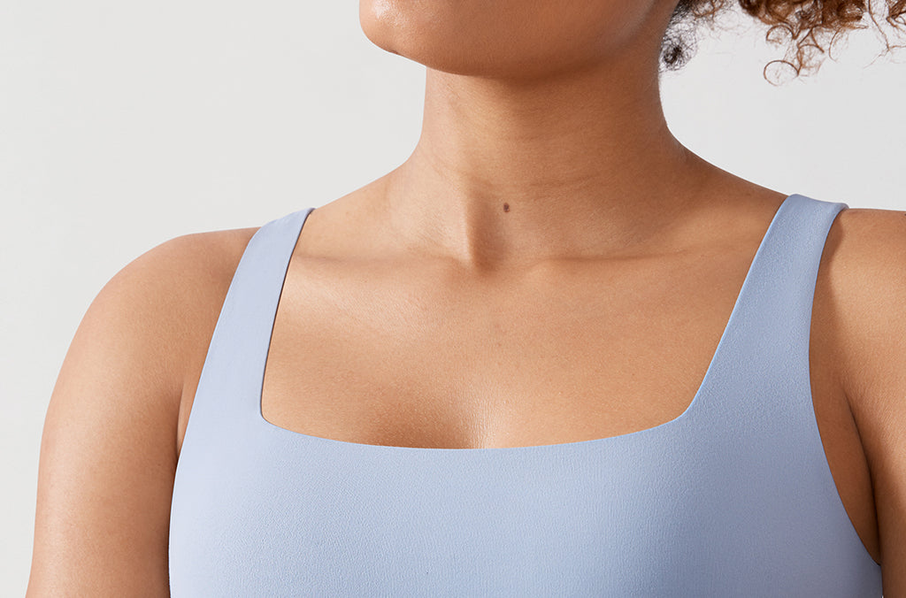 CRZ YOGA Women's Square Neck Longline Sports Bra Cambric Blue