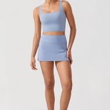 CRZ YOGA Women's Square Neck Longline Sports Bra Cambric Blue