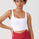 CRZ YOGA Women's Square Neck Longline Sports Bra White