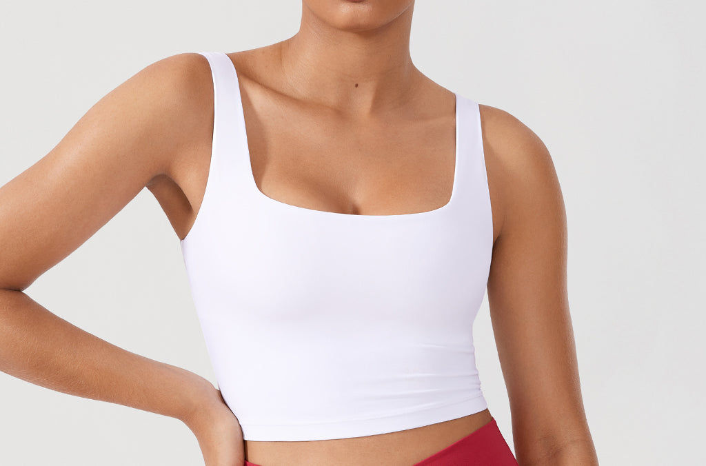 CRZ YOGA Women's Square Neck Longline Sports Bra White