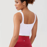 CRZ YOGA Women's Square Neck Longline Sports Bra White