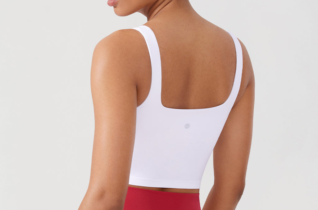CRZ YOGA Women's Square Neck Longline Sports Bra White