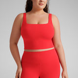 CRZ YOGA Women's Square Neck Longline Sports Bra Deep Red