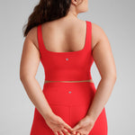 CRZ YOGA Women's Square Neck Longline Sports Bra Deep Red