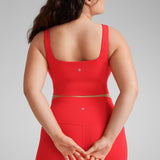 CRZ YOGA Women's Square Neck Longline Sports Bra Deep Red