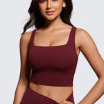 CRZ YOGA Women's Square Neck Longline Sports Bra Red Merlot