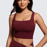 CRZ YOGA Women's Square Neck Longline Sports Bra Red Merlot