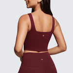 CRZ YOGA Women's Square Neck Longline Sports Bra Red Merlot