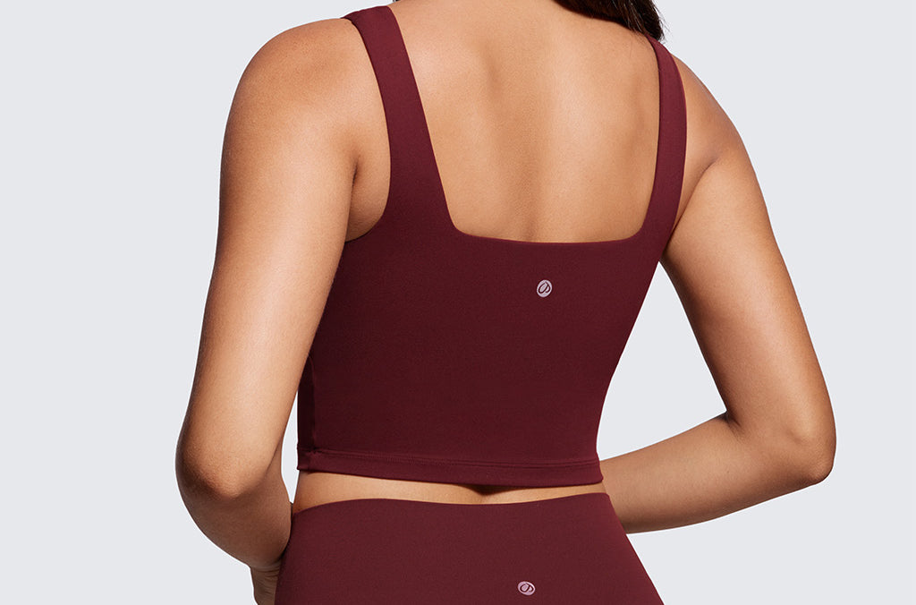CRZ YOGA Women's Square Neck Longline Sports Bra Red Merlot