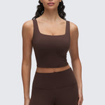 CRZ YOGA Women's Square Neck Longline Sports Bra Hot Fudge Brown