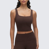 CRZ YOGA Women's Square Neck Longline Sports Bra Hot Fudge Brown