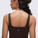 CRZ YOGA Women's Square Neck Longline Sports Bra Hot Fudge Brown