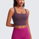 CRZ YOGA Women's Square Neck Longline Sports Bra Grape Thistle Purple
