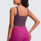 CRZ YOGA Women's Square Neck Longline Sports Bra Grape Thistle Purple