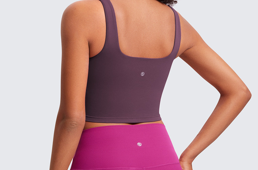 CRZ YOGA Women's Square Neck Longline Sports Bra Grape Thistle Purple