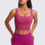 CRZ YOGA Women's Square Neck Longline Sports Bra Washed Mauve