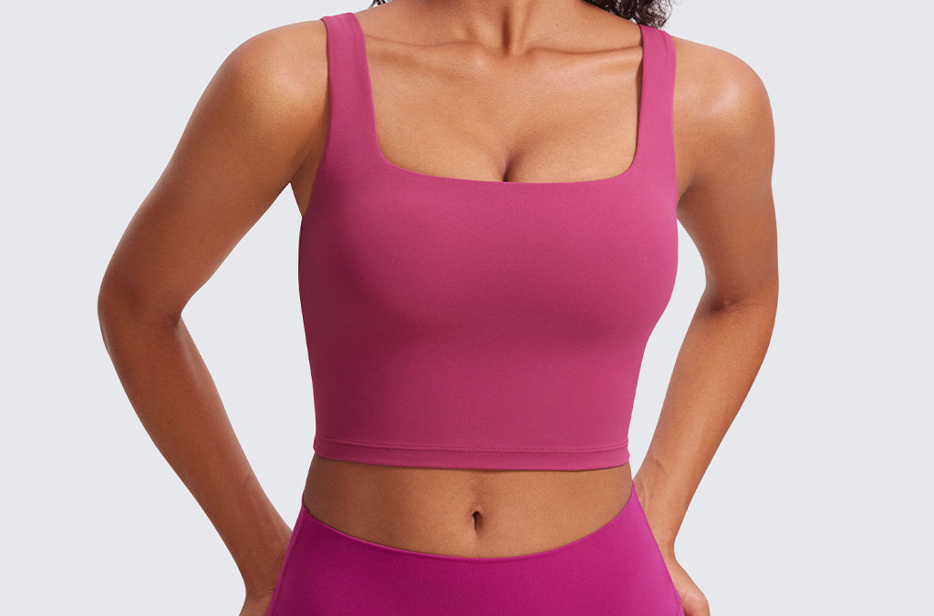 CRZ YOGA Women's Square Neck Longline Sports Bra Washed Mauve