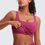 CRZ YOGA Women's Square Neck Longline Sports Bra Washed Mauve