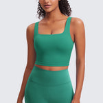 CRZ YOGA Women's Square Neck Longline Sports Bra Cascadia Green