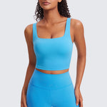 CRZ YOGA Women's Square Neck Longline Sports Bra Kayak Blue