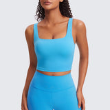 CRZ YOGA Women's Square Neck Longline Sports Bra Kayak Blue