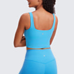 CRZ YOGA Women's Square Neck Longline Sports Bra Kayak Blue